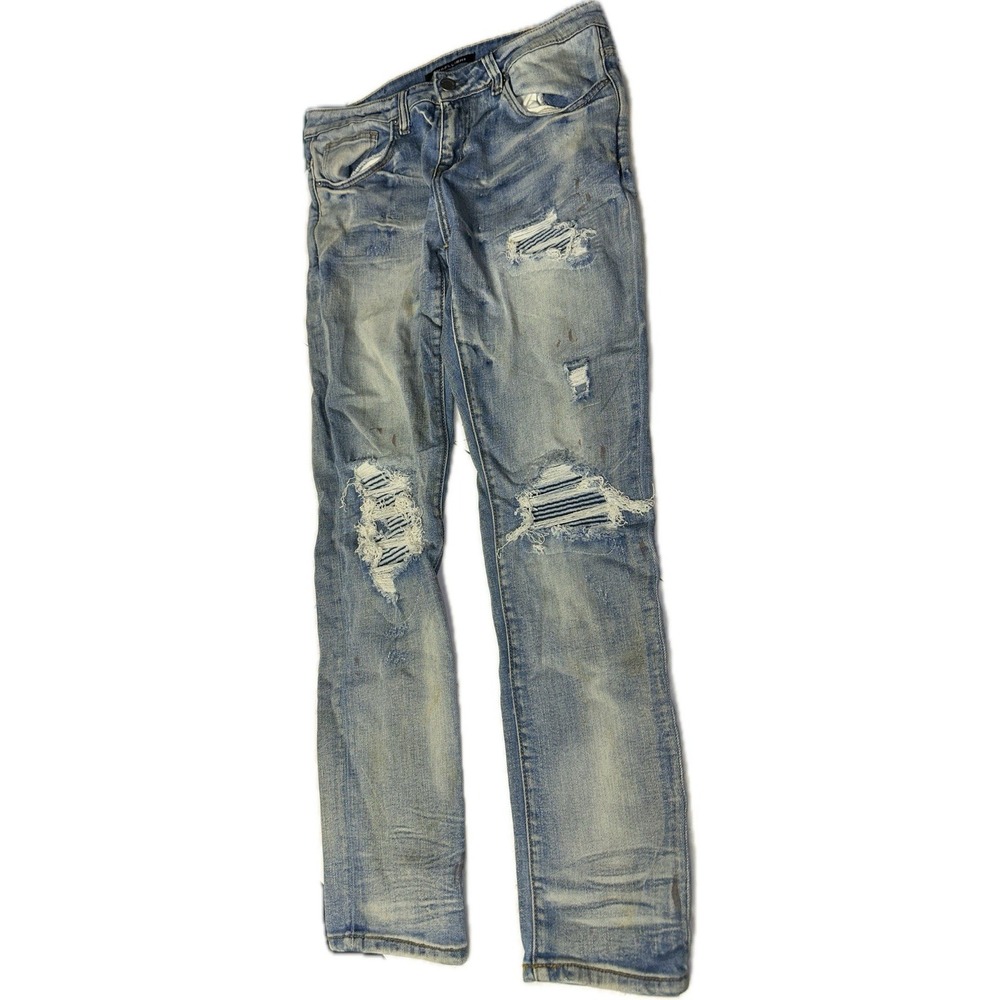 Men's 32x32 Distressed Denim Jeans Embellish‎ Light Wash